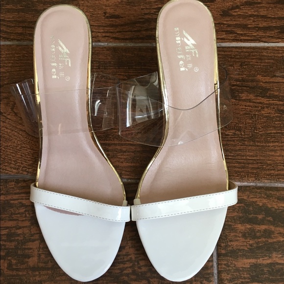white clear mules